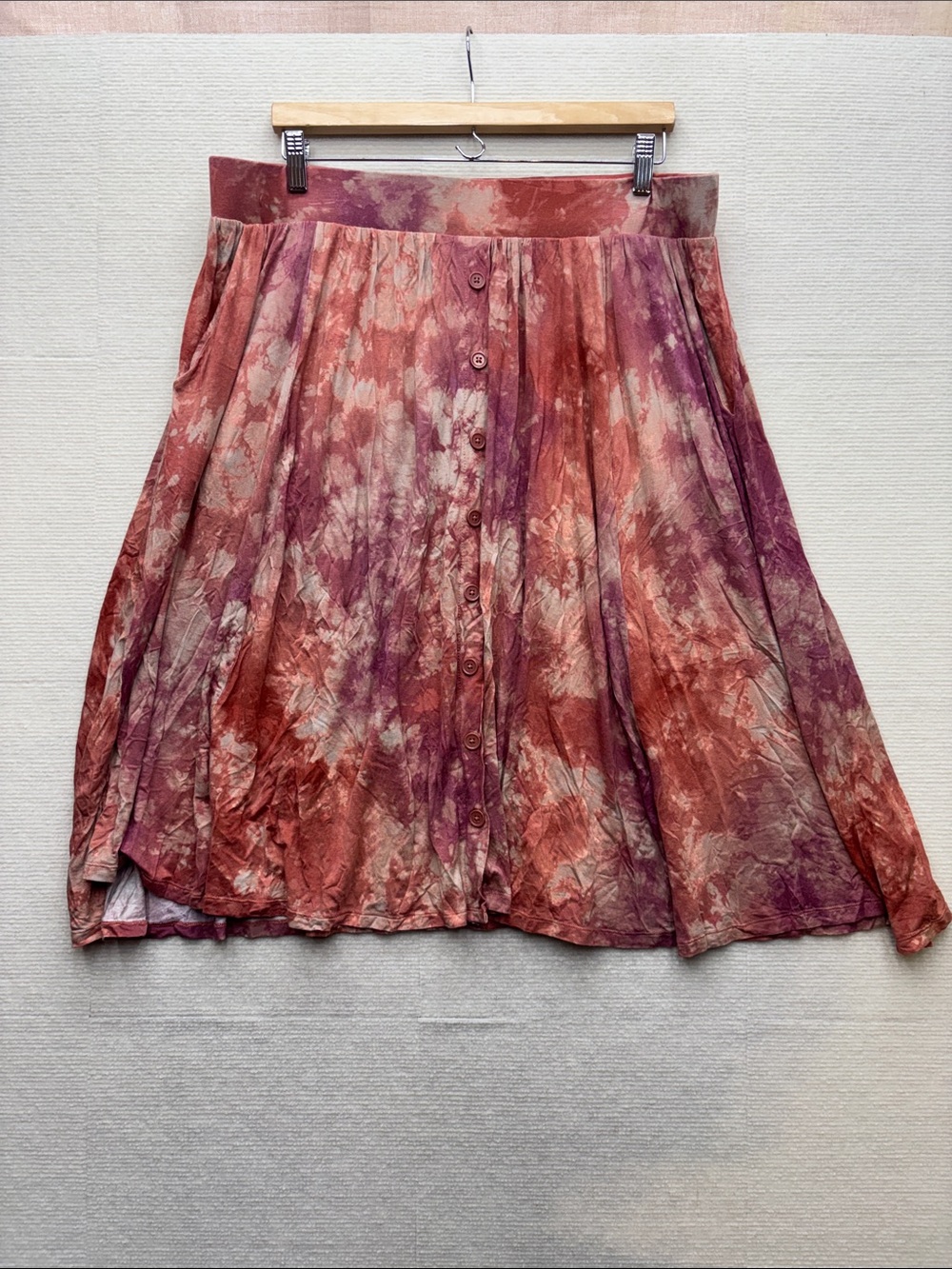 Torrid | 2 Women's Tie-Dye Button-Front Midi Skirt - Rust & Plum